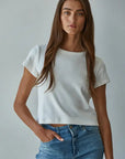 Crop Knit Cotton Round Neck Short Sleeve Tee