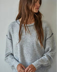 Grey Heather Contrast Stitches Crew Neck Sweater