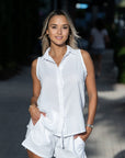 Astra Sleeveless High-Low Button Up Cotton Top