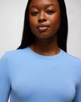 Lotus Long Sleeve Ribbed Crew Neck Tee: Blue Vibes