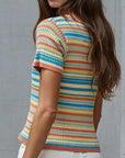 Striped Short Sleeve Cotton Knit Sweater Tee