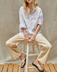 Oversized Woven Cotton Button Down Collar Neck Shirt