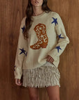 A Star Boot Cotton Crew Neck Sweater