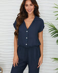 Linen Sleeveless Button Down Top With Elastic Hem