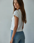 Crop Knit Cotton Round Neck Short Sleeve Tee