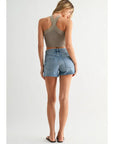 Light Denim Classic Side Slit Jean Shorts