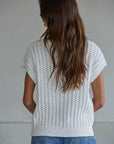Knit Sweater Cotton Crochet Round Neck Short Sleeve Pullover Top