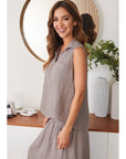 Linen Sleeveless Henley Popover