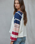 In the Game Multi Colored Striped Sleeve Cotton Sweater