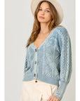 Blue Cotton Weaving Sweater Cardigan