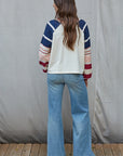 In the Game Multi Colored Striped Sleeve Cotton Sweater
