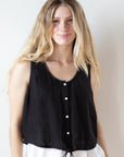 Bella Dahl Sleeveless Tie Waist Button Front Top