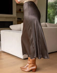 Chocolate Silky Slip Skirt