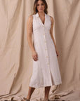 Leukos Linen Blend Lapel Dress