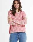 Z&P Cotton Checkered Crew Neck Sweater in Petal