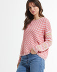Z&P Cotton Checkered Crew Neck Sweater in Petal