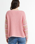 Z&P Cotton Checkered Crew Neck Sweater in Petal