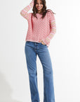 Z&P Cotton Checkered Crew Neck Sweater in Petal