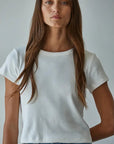 Crop Knit Cotton Round Neck Short Sleeve Tee