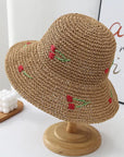 Cherry Crochet Foldable Straw Bucket Hat