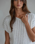 Knit Sweater Cotton Crochet Round Neck Short Sleeve Pullover Top