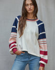 In the Game Multi Colored Striped Sleeve Cotton Sweater