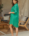 Linen Long Sleeve Roll Tab Button Down Mid-Length Dress