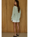 Light Mint Cotton Knit V-Neck Pullover Sweater
