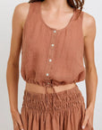 Bella Dahl Sleeveless Tie Waist Button Front Top