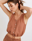Bella Dahl Sleeveless Tie Waist Button Front Top