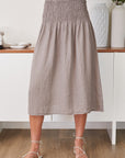 Linen Shirred Waist A-Line Skirt