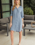 Linen Long Sleeve Roll Tab Button Down Mid-Length Dress