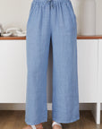 Drawstring Waistband Wide Leg Linen Pants