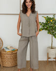 Drawstring Waistband Wide Leg Linen Pants
