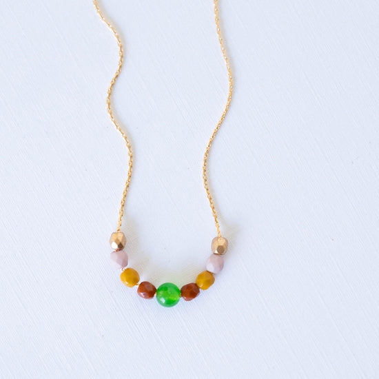 Tiny Gold Filled Bead Necklace - Jade 14"