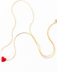 Tiny Red Heart Gold Filled Necklace - 15"