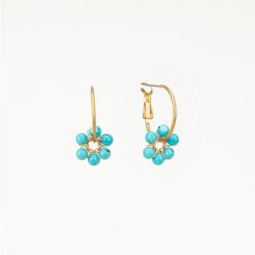 Turquoise Daisy Charm Hoop Earrings