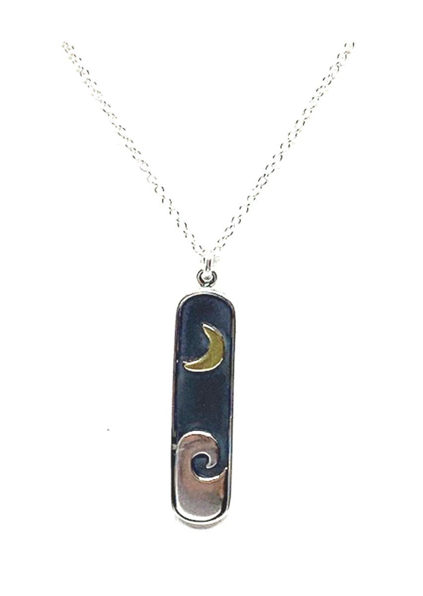 Sterling Silver Nature Inspired Necklace: Moon and Wave Pendant