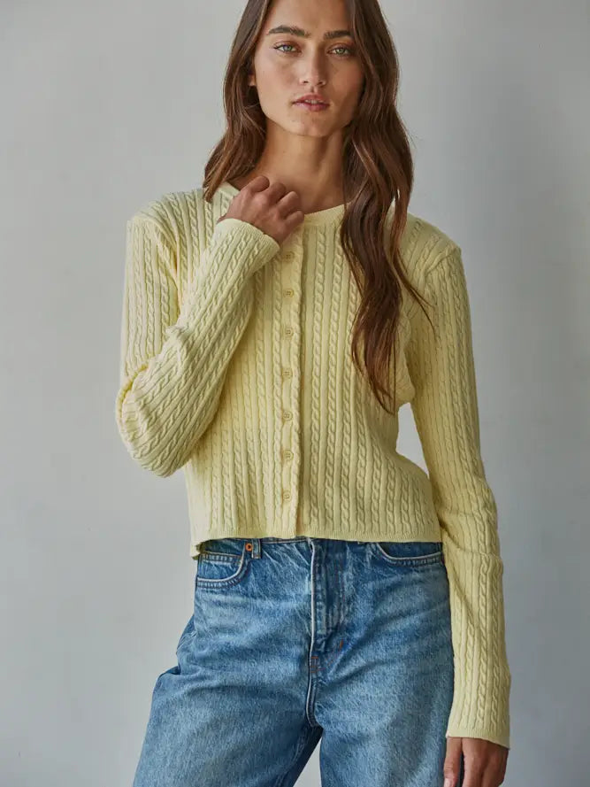 Knit Cable Sweater Cotton Button Down Cardigan Top