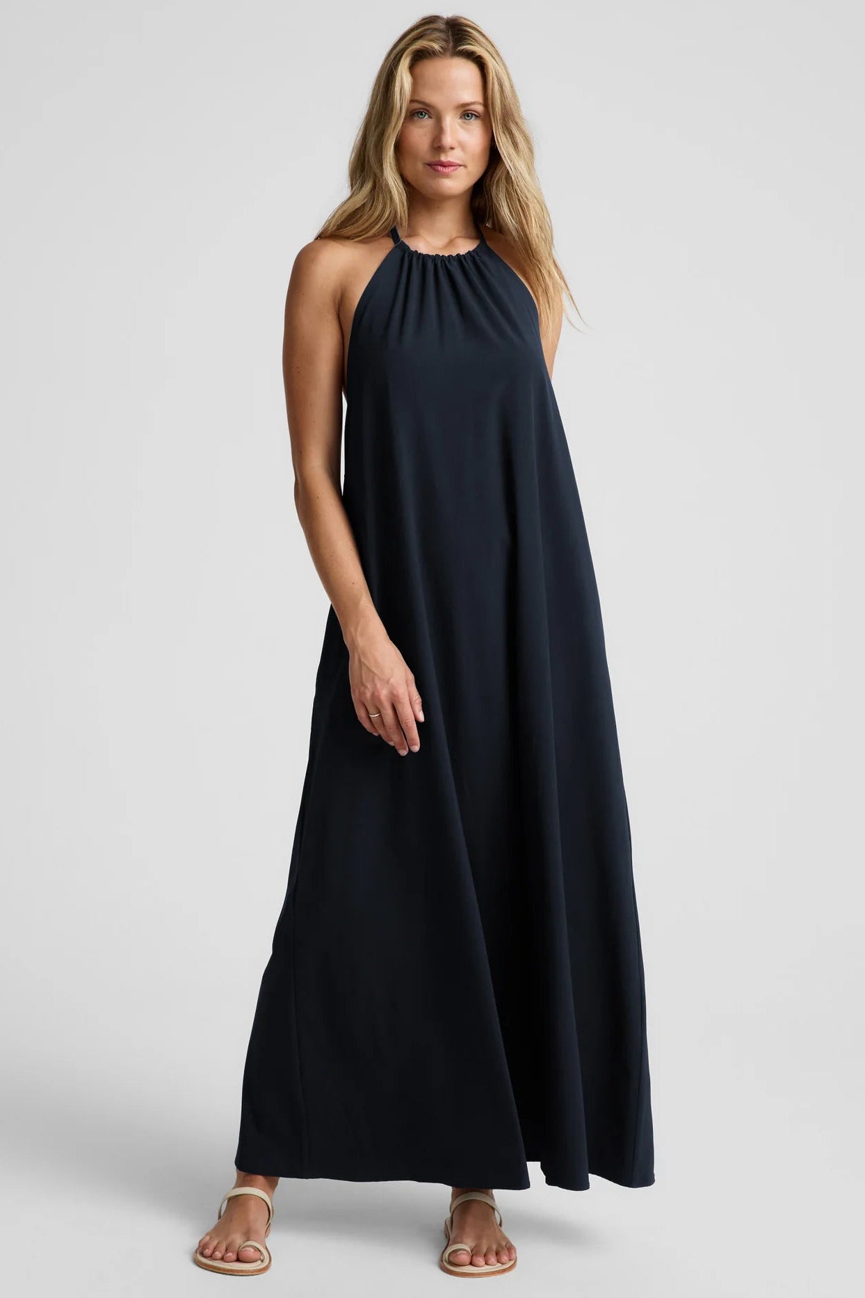 Go With The Flow Halter Dress: Nocturnal Navy