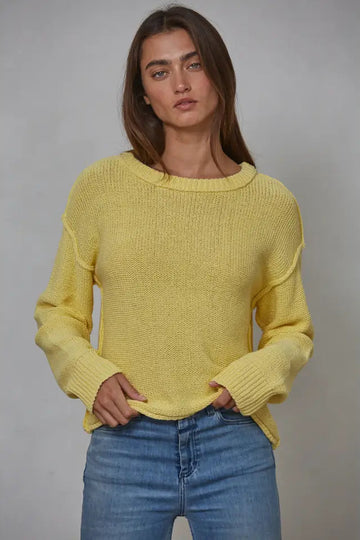 Hailee Yellow Cotton Crew Neck Sweater