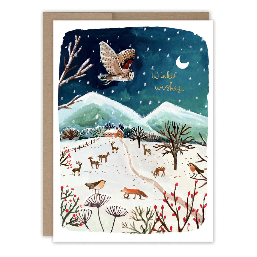 Owl Winter Countryside Boxed Holiday Cards - Set of 10