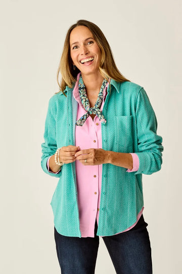 Fairbanks Supersoft Long Sleeve Shirt: Jade Herringbone