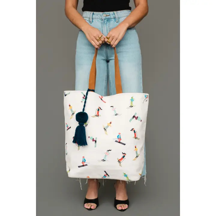 Skiing People Cotton Tote Bag