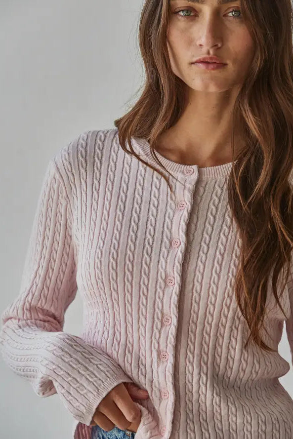 Knit Cable Sweater Cotton Button Down Cardigan Top