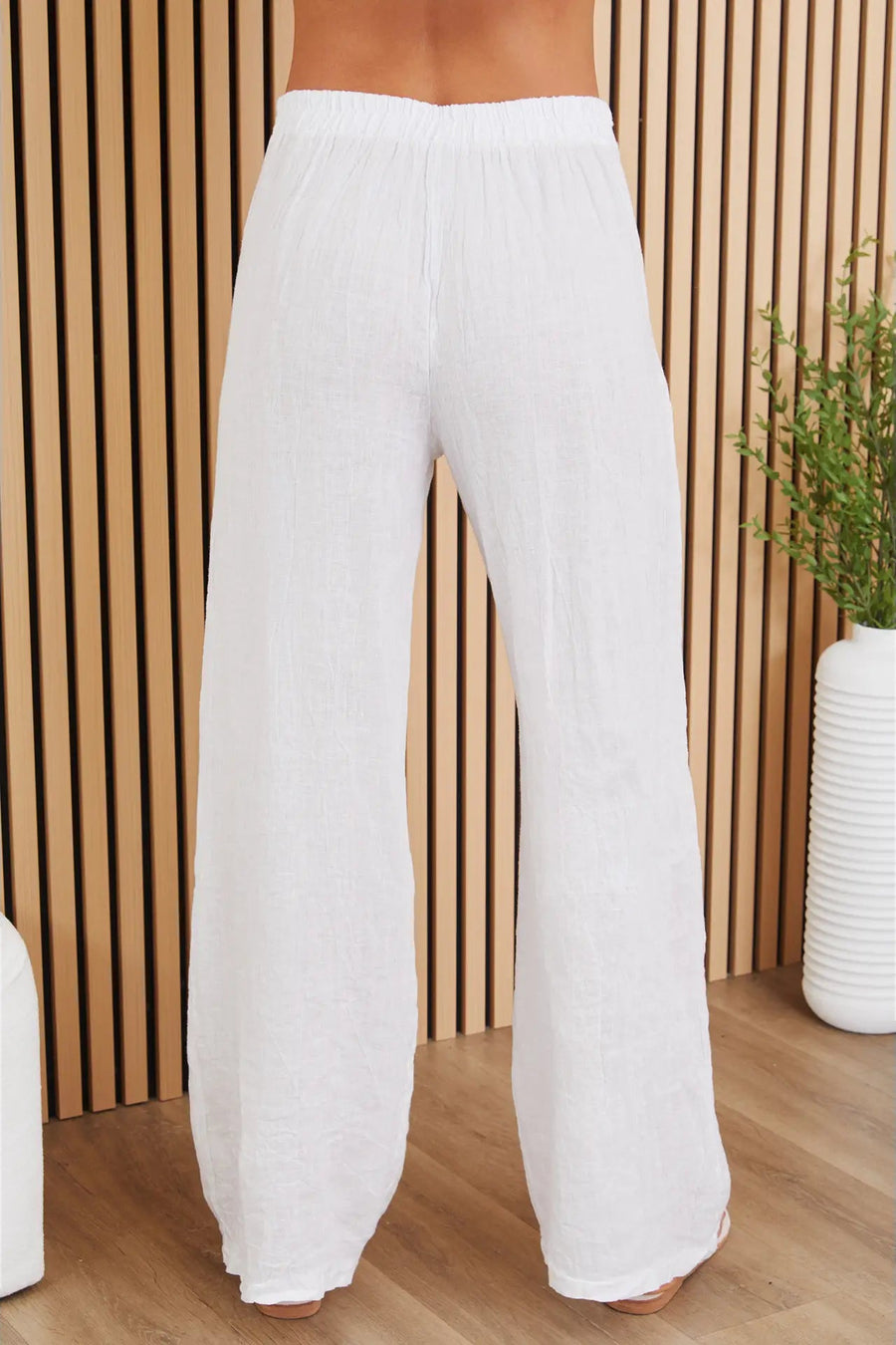 Linen Smocked Waist Palazzo Pant