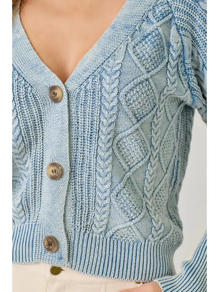 Blue Cotton Weaving Sweater Cardigan