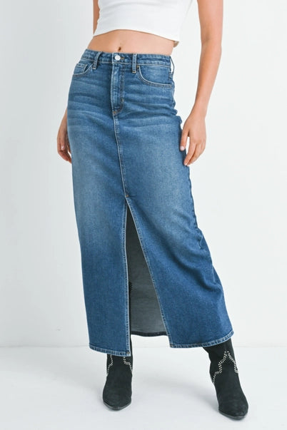 Stretch Classic Denim Midi Skirt