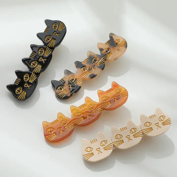 Zoe Triple Cat Face Barrette Clip - Set of 2