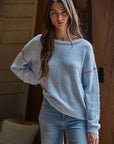 In the Blues Contrast Stitches Crew Neck Sweater